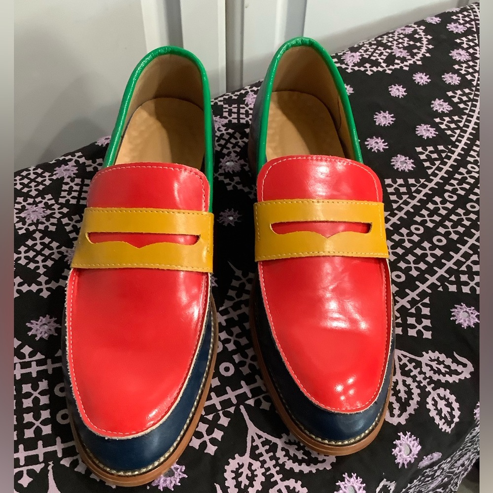 Men’s Split Toe Loafers Org. Calf Leather Multicolored Slip on Sz 41